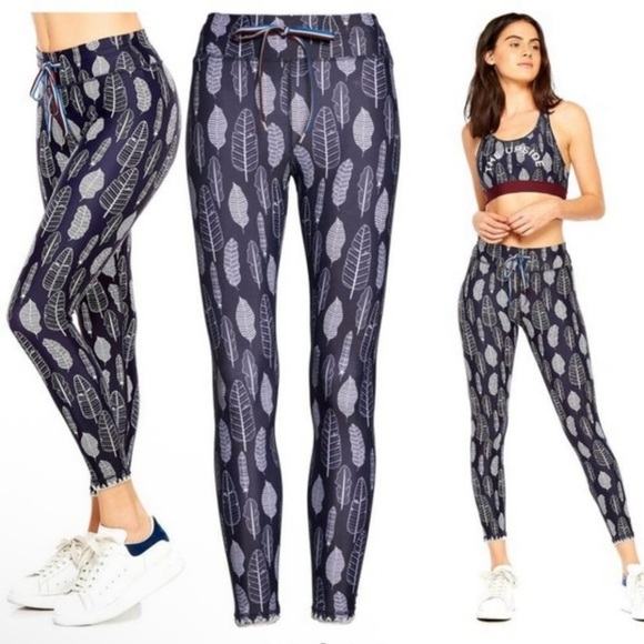 The Upside Gypsy Feather Midi Pant Cropped Drawstring Legging Navy White 8 - Picture 2 of 14